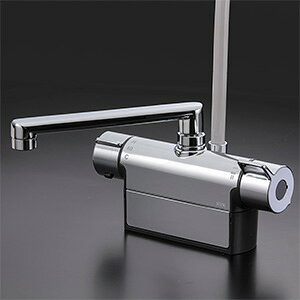 この商品のメーカーへのお問い合わせはコチラ　→　※当店ではお客様のご使用環境等の確認ができませんので商品の仕様・規格・取替適合の可否はお間違えの無いようメーカーへのご確認をお願いしております。KVK ケーブイケー 【FTB200DPFT】 デッキ形サーモスタット式シャワー■取付ピッチ100mmタイプ■メッキワンストップシャワーヘッド付メタリックシャワーホース1.45m／メッキハンガー■190mmパイプ付ご不在時の商品配達のご連絡のため、電話番号はなるべく携帯電話の番号を入力してください。