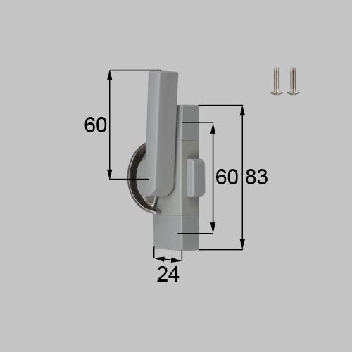 LIXIL・新日軽 クレセント（ロック付/ハンドル60mm） 窓（サッシ）部品(鍵・錠)[SVQJ63RS01×1 SVC836S01×2]本体（SVQJ63RS01）×1、取付ネジセット×1グレーRMG-70 2006 〜 2012、RM...