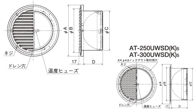 メルコエアテック 【AT-100UWSK4】外壁用（ステンレス製／鋼板製） 薄形ベントキャップ 横ギャラリ・網 適用パイプ100mm【純正品】