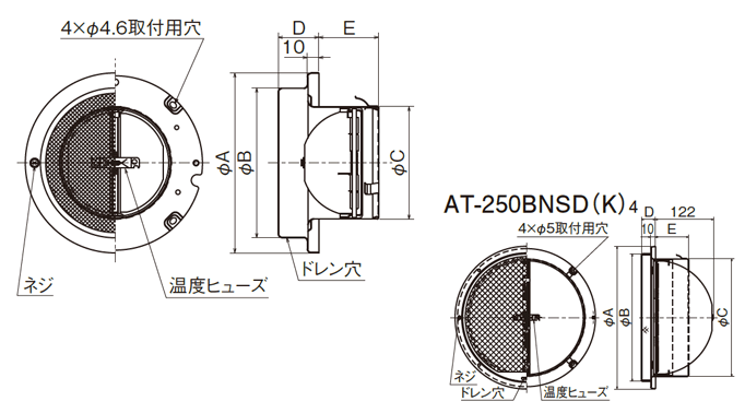 メルコエアテック 【AT-175BNSK4】外壁用（ステンレス製／鋼板製） ベントキャップ 網 適用パイプ175mm【純正品】