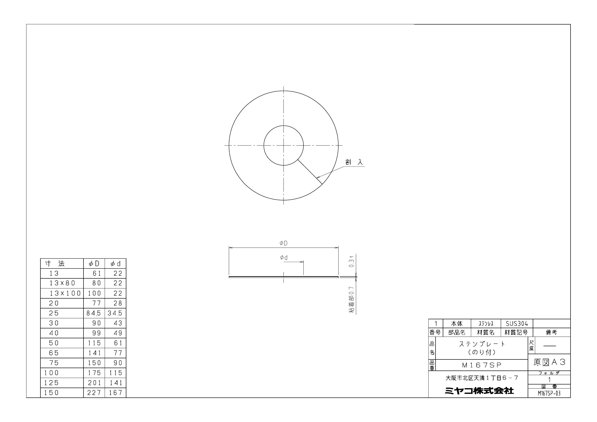 水道材料屋 一番館の【M167SP 寸法：13×100】 ミヤコ ステンレスプレート(のり付) 継手・バルブ｜アングル2