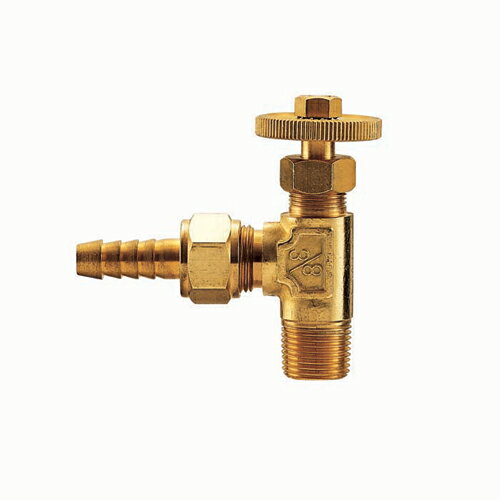 【MV101U 寸法：7×1/8】 ミヤコ ミニチュアバルブアングル型　ユニオン付 継手・バルブ水、湯、油・エアー用バルブ。管、管継手、器具などとホースとの接続用です。使用温度　80℃以下●材質:黄銅製寸法：7×1/8ご不在時の商品配達のご...