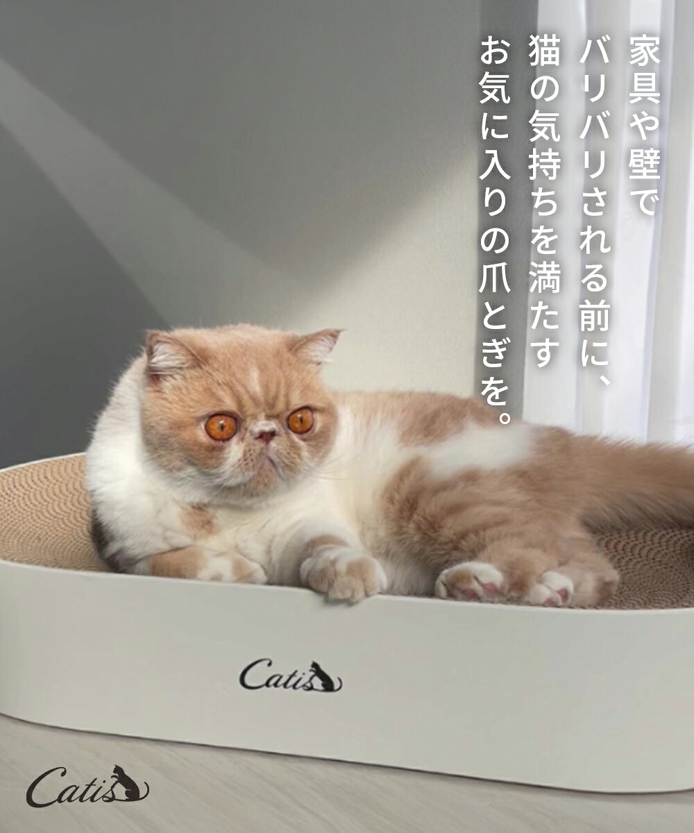 カスが出にくい 爪とぎ 【クーポン利用で20%OFF】 猫用 ベッド 猫 オーバル スクラッチャー 昼寝 キャット スクラッチャー 削りカスが出にくい 高密度 段ボール インテリア catis キャティス 3