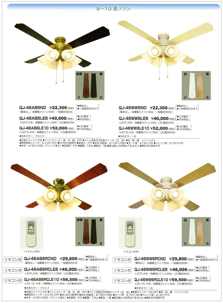 QJ-46AB6ND）シーリングファン 6灯式ライト/プルスイッチ式（電球なし）東京メタル