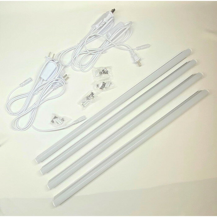 どこでも蛍光灯（60cm型）【4本セット・連結コード3本付き】器具一体型 LED蛍光灯 昼白色 電源コード付..
