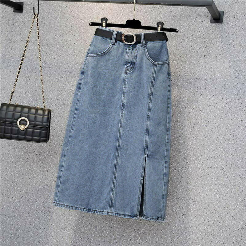 レトロなデニム半身スカート夏の新作ハイウエストミディアムヒップバッグa字スカート