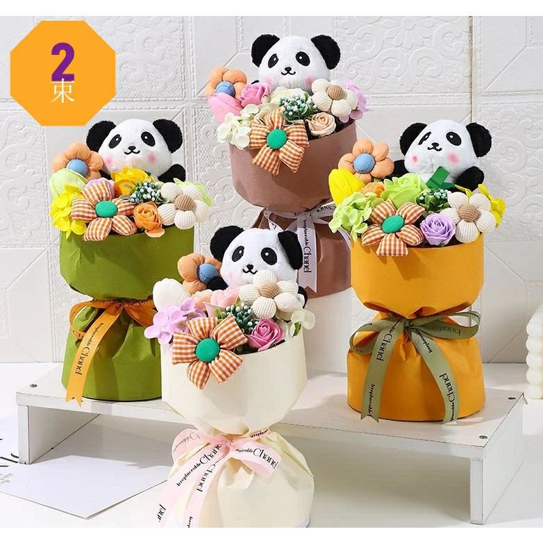 2束 永生花 ソープフラワー ギフト　パンダ 枯れない花 造花 パンダ入り 花束 プレゼントバラ バレンタ..