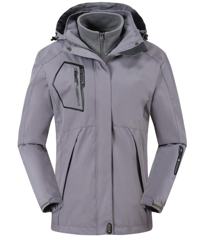 TBMPOY アウトドア ジャケット レディース 登山服 防寒着 3in1 取り外し可能 二着セット 多機能 フード付き 撥水 防風 保温
