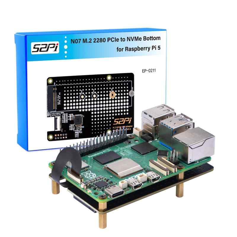 GeeekPi GeeekPi N07 PCIe M.2 M-Key NVMe SSD PCIe Peripheral Board for Raspberry Pi 5, Support M.2 Key-M NVMe SSD 2230/2242/2260/2280