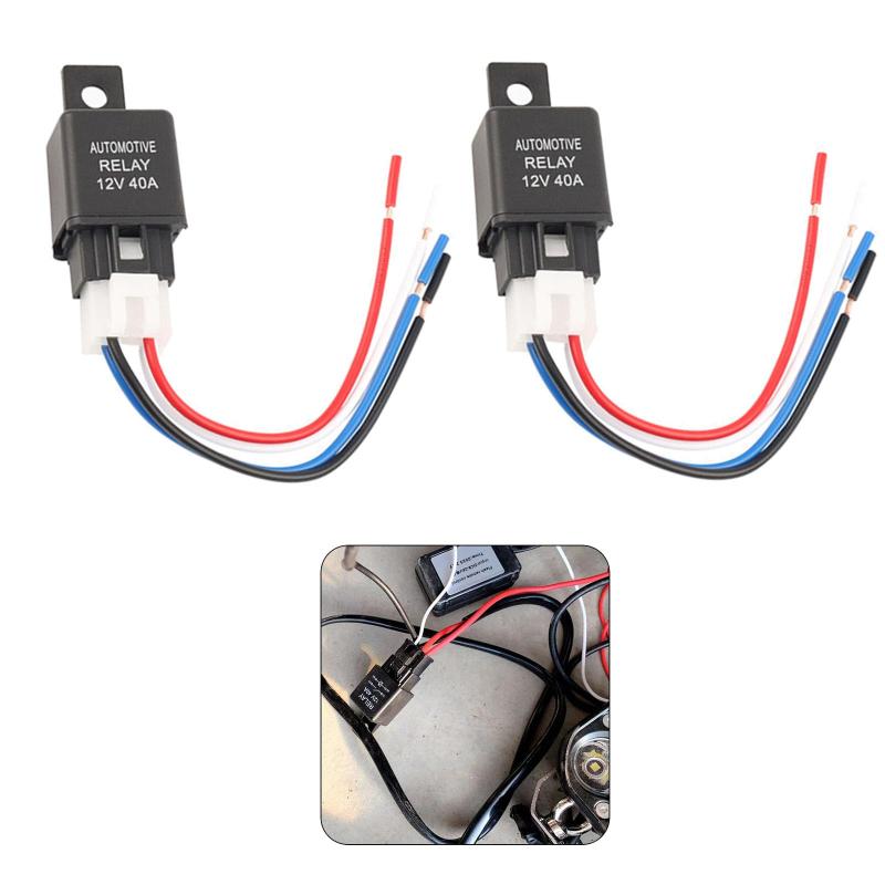 2点セット 12V 40A 4極リレー黒、ソケットおよびハーネス付き 高温耐性 難燃性 自動車用モーター用 自..
