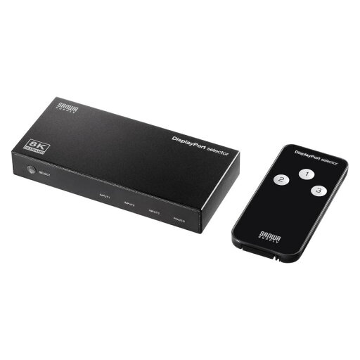 サンワサプライ 3入力1出力DisplayPort切替器(8K/30Hz対応・リモコン付き) SW-DP31R サンワサプライ 3入力1出力DisplayPort切替器(8K/30Hz対応・リモコン付き) SW-DP31R