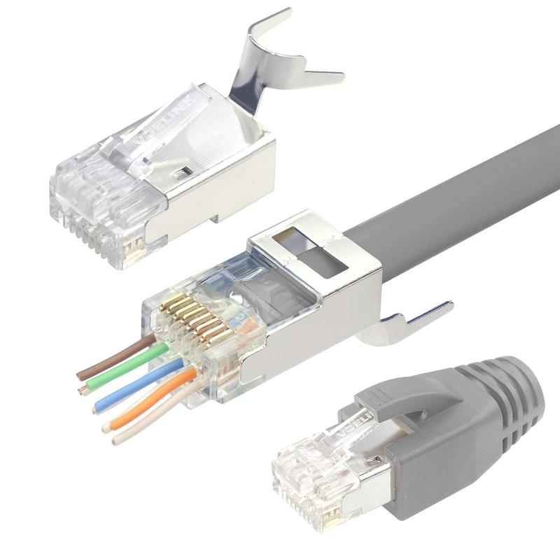 VCELINK 貫通式 RJ45コネクタ+保護カバー CAT6A CAT7用 20個セット