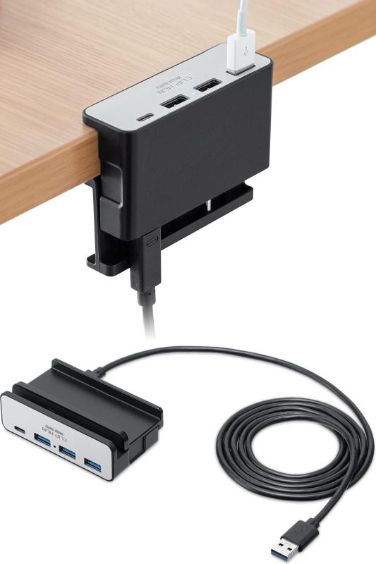 サンワダイレクト USBハブ クランプ USB-A×3・USB-C×1 バスパワー