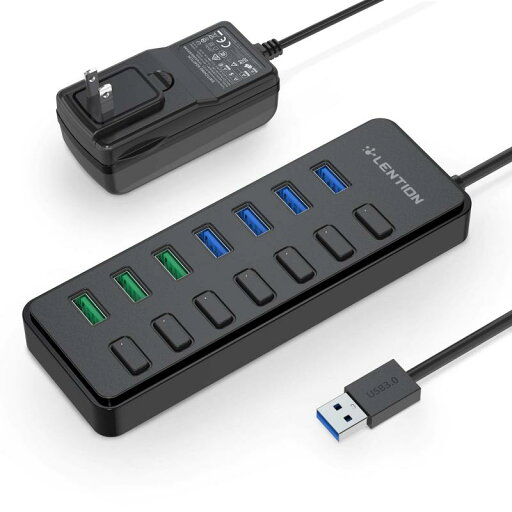 LENTION USB 3.0 ハブ 電源付き 7つデータ転送USB3.0 3つ充電ポート 延長ケーブル 0.5m 独立スイッチ セルフパワー USB アダプタ MacBook、Mac Pro/Mini、Surface Pro 7 / Go、Chrome LENTION USB 3.0 ハブ 電源付き 7つデータ転送USB3.0 3つ充電ポート 延長ケーブル 0.5m 独立スイッチ セルフパワー USB アダプタ MacBook、Mac Pro/Mini、Surface Pro 7 / Go、Chrome