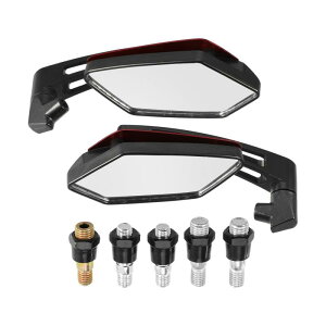 X AUTOHAUX バイク ミラー サイドミラー バックミラー 大菱形骨 シャンク長14cm ネジ付き(8mm 10mm ) 左右セット 360度調整可 リアビューサイドミラー ユニバーサル レッド