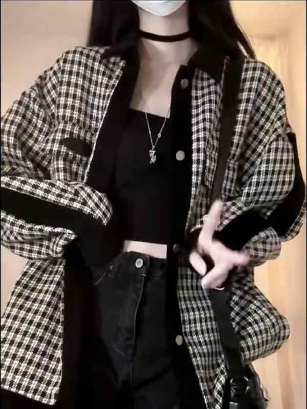 アメリカンレトロ アメカジ風 千鳥格子柄 アウタージャケット 男女兼用 ユニセックス 早秋新作 カジュアル ゆったりとしたオーバーサイズシルエット 着回し抜群 万能ブルゾン