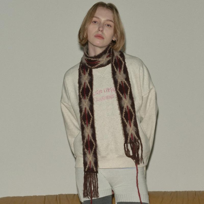 ニット スリム 細身 菱形柄 レトロ クラシック デザイナーズ デザイン マフラー スカーフ ストール 襟..