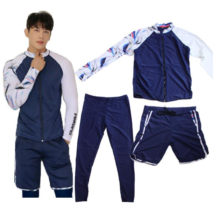 [ACURACE] ラッシュガード 水着 メンズ 長袖 トランクス サーフパンツ 上下セット フィットネス水着 黒 ボタニカル柄 ブラック