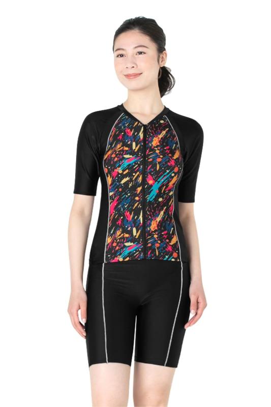 [アラポラッカ] フィットネス 水着 レディース 大きいサイズ 半袖 セパレート 体型補正