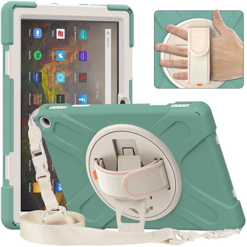 「Doo」Fi-re HD 10用ケース 2021 Fi-re HD 10 Plus 第11世代 用ショルダーケース Fi-re hd 10 2021 用カバー 全面保護 耐衝撃 米軍MIL資格 360度回転スタンド 調節可能ハンドストラップと肩掛けー付