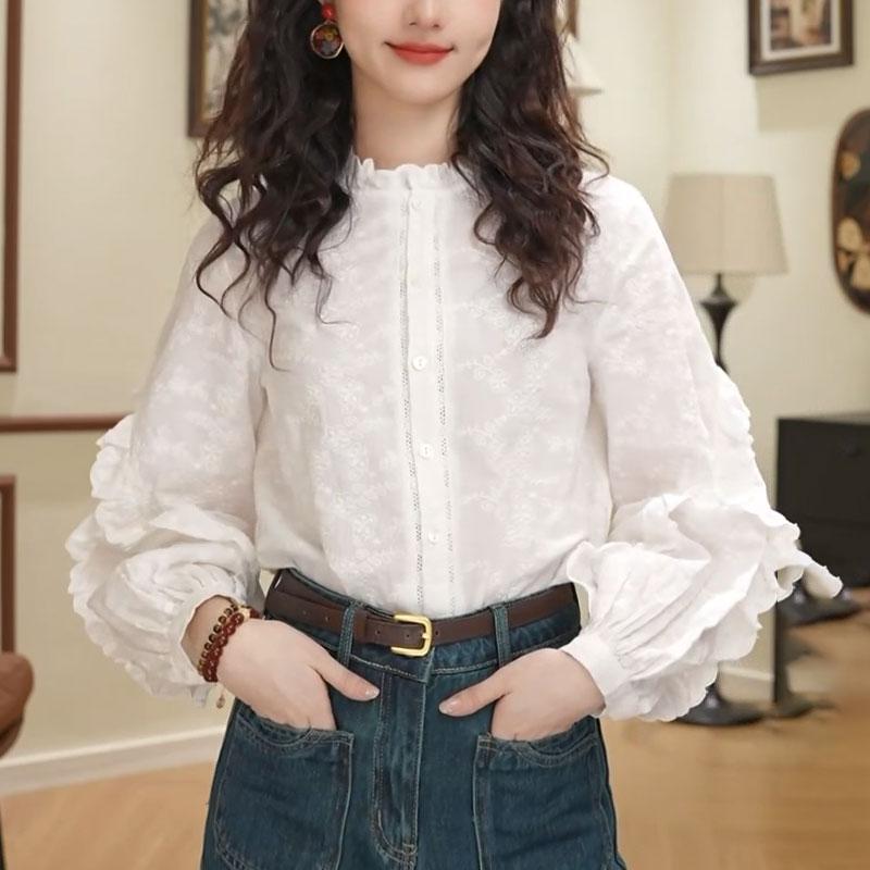 メロウフリル 白ブラウス レディース 高見え ゆったり おしゃれカジュアル 若見え レイヤード トップス