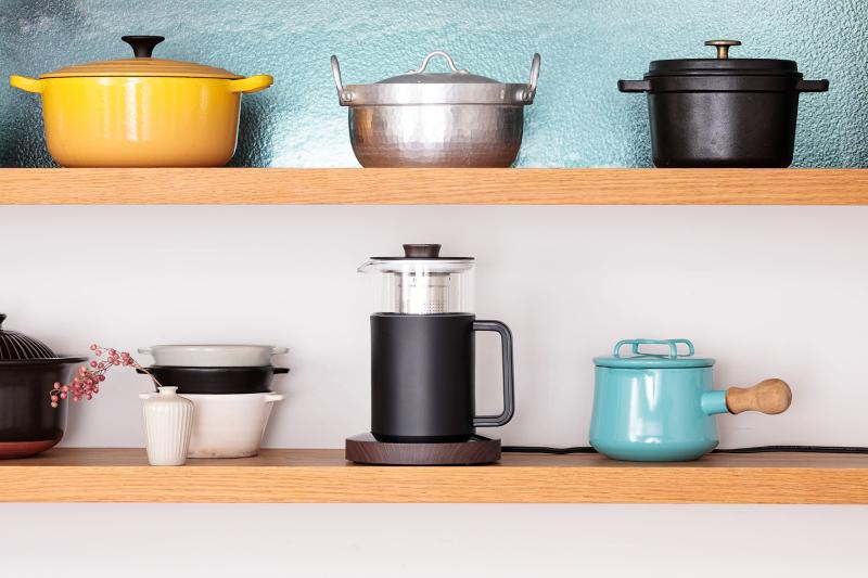 moku. 電気ケトル 温度設定 5段階 木目デザイン 保温機能付き ガラスポット ホワイト×ナチュラルウッド