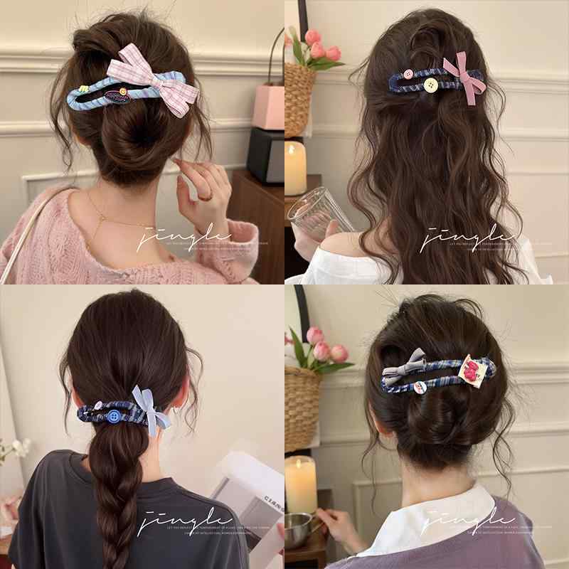 レディース 上品 バイカラー リボン 後頭部 バンスクリップ ヘアクリップ 髪飾り