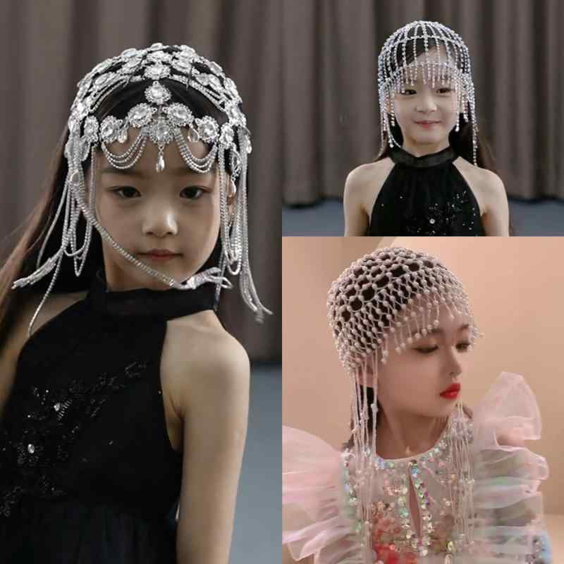 子供 キッズ ファッションショー ランウェイ 舞台 フリンジ タッセル パール 真珠 帽子 ヘッドドレス ..