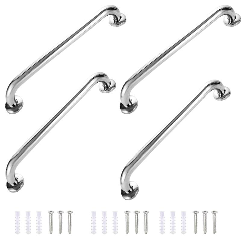 RILIHII ステンレス浴室手すり 4PCS 2.5CMx40CM 屋内/屋外玄関手すり 階段手すり 安全ハンドル 取り付け簡単 高齢者や子供の転倒や滑落を防ぐ