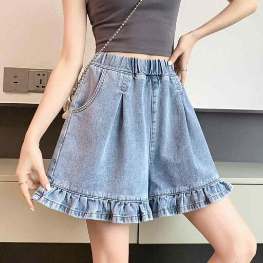 夏 薄手 ウエストゴム 可愛い フリル デニム ショートパンツ 短パン レディース 女性用 大きいサイズ ゆったりサイズ 着回し 細見え 夏 薄手 ウエストゴム 可愛い フリル デニム ショートパンツ 短パン レディース 女性用 大きいサイズ ゆったりサイズ 着回し 細見え