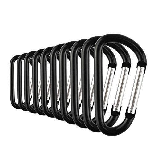 アルミカラビナ Dリング 全5サイズ 超軽量 キーホルダー おしゃれ アウトドアキャンプ 釣り ペットリード付き ブラック 10個パック TEMLUM