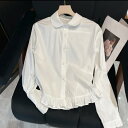 レディース 女性用 春物 スプリングコレクション 清潔感のある白 ホワイトカラー 軽やかなシフォン素材 フリル装飾デザイン ポロ襟 長袖 ブラウス トップス 欧...