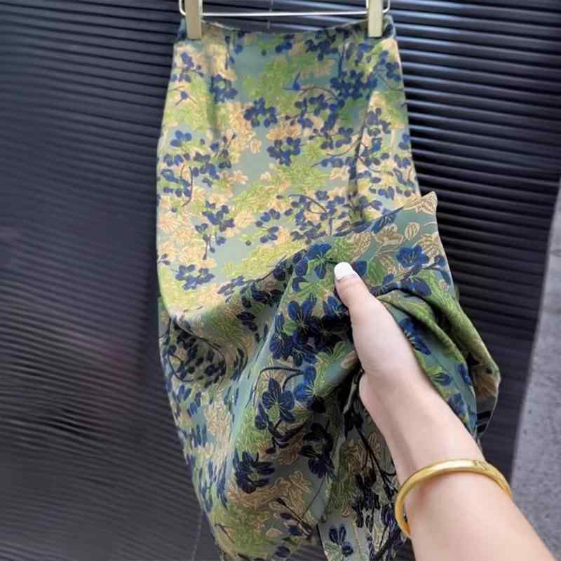 レディース 中国風 レトロ 復古調 おしゃれ ハイウエスト 小花柄 ストレートスカート 着回し抜群