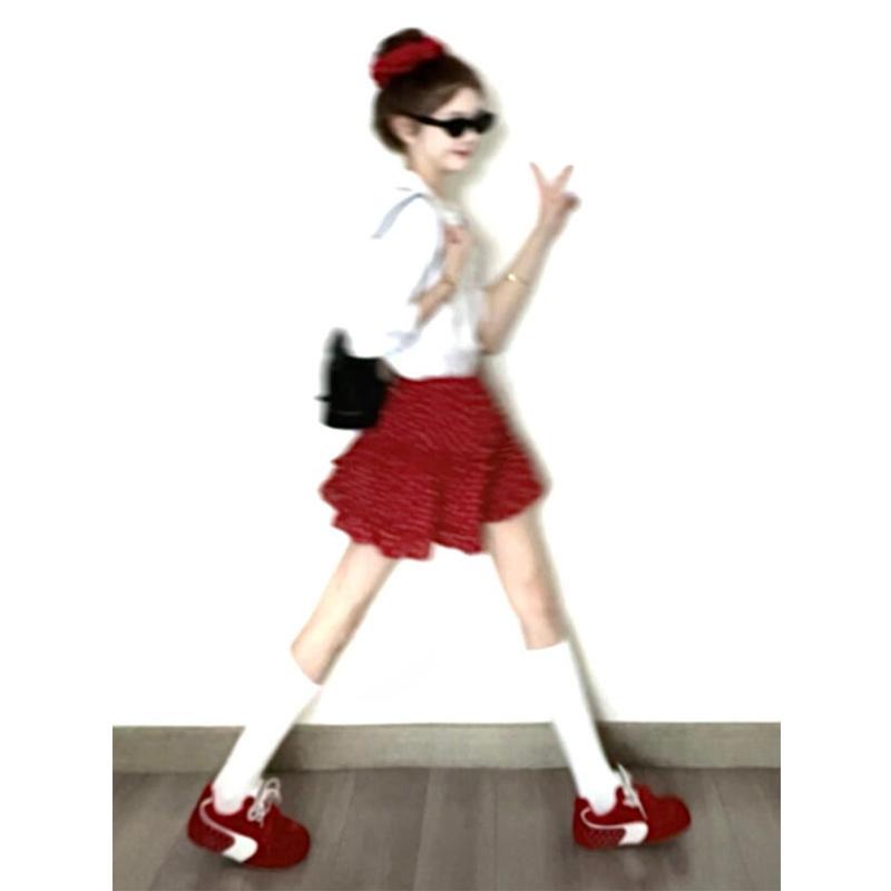 レディース 夏物 レッド 小花柄 ミニスカート 薄手 ハイウエスト 細見え Aライン 大人可愛い ふんわり ティアードスカート