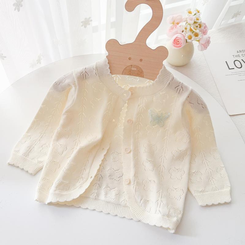 ベビー 赤ちゃん 幼児 夏物 夏用 薄手 薄地 ニット 編み物 カーディガン 開襟シャツ 上着 アウター 女..
