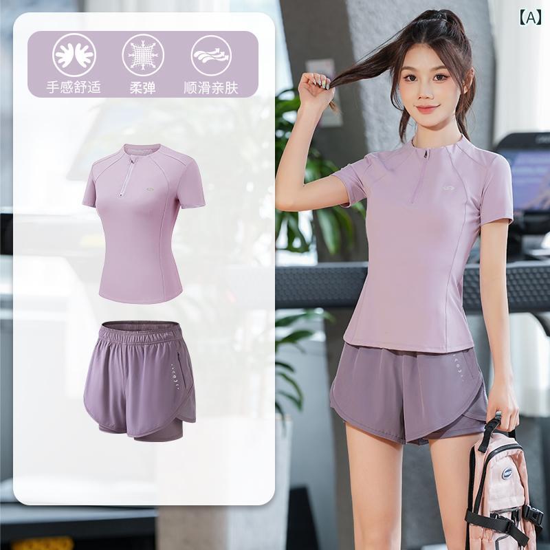 レディース 半袖 プロ仕様 ヨガウェア フィットネスウェア ジム トレーニング スポーツ ウェア 速乾性 通気性 メッシュ 上下セット 夏用
