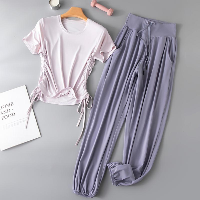 レディース 女性用 スポーツウェア 上下セット ランニング ヨガ フィットネス トレーニング バドミントン 速乾 接触冷感 アイスシルク 細見え スタイルアップ 夏用