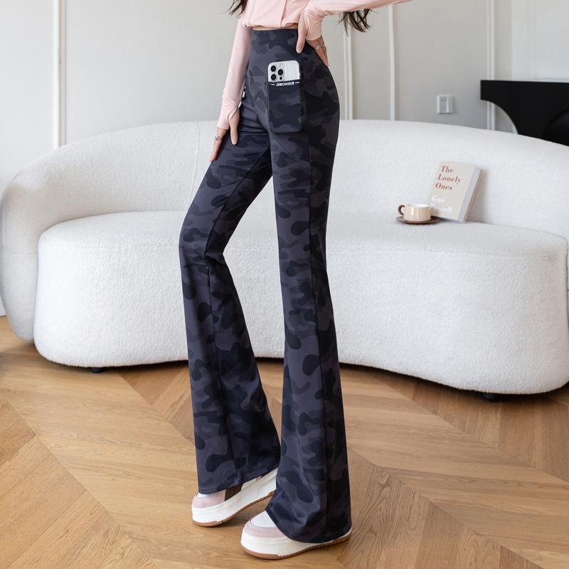 楽天Catwalks 1 楽天市場店レディース 迷彩柄 ツインポケット付き 微フレア ハイウエスト お腹引き締め 美脚 ヨガ フィットネス トレーニング 外出用 春秋 薄手 ロング丈 レギンス パンツ