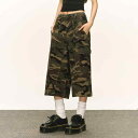 レディース 女性用 アメカジ アメリカン レトロ ヴィンテージ ワーク 作業着 迷彩 カモフラ カモ柄 カジュアル 普段使い ゆったり リラックス ゆるめ 七分丈 クロップド カプリ パンツ 夏物 夏用