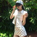 女性用 レディース 夏 フレンチ レトロ ホワイト 白 ドット 水玉柄 Aライン スカート ショートキュロット スカパン キュロット 着回し 万能 カジュアル(4)