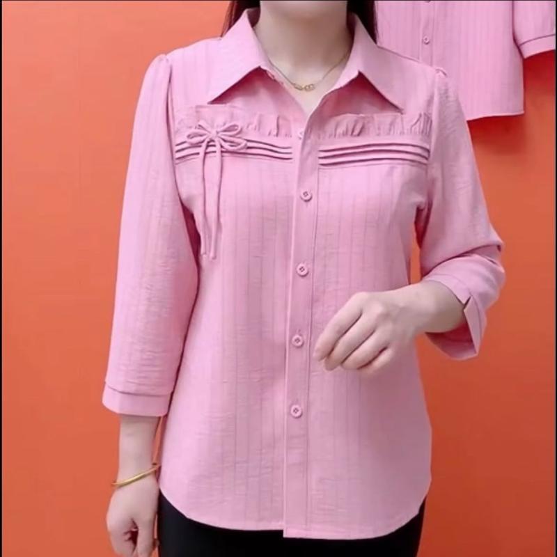 春夏 シャツ ブラウス レディース カジュアル 薄手 9分袖 エレガント 上品 上質 ママ向け 襟付き 着回し