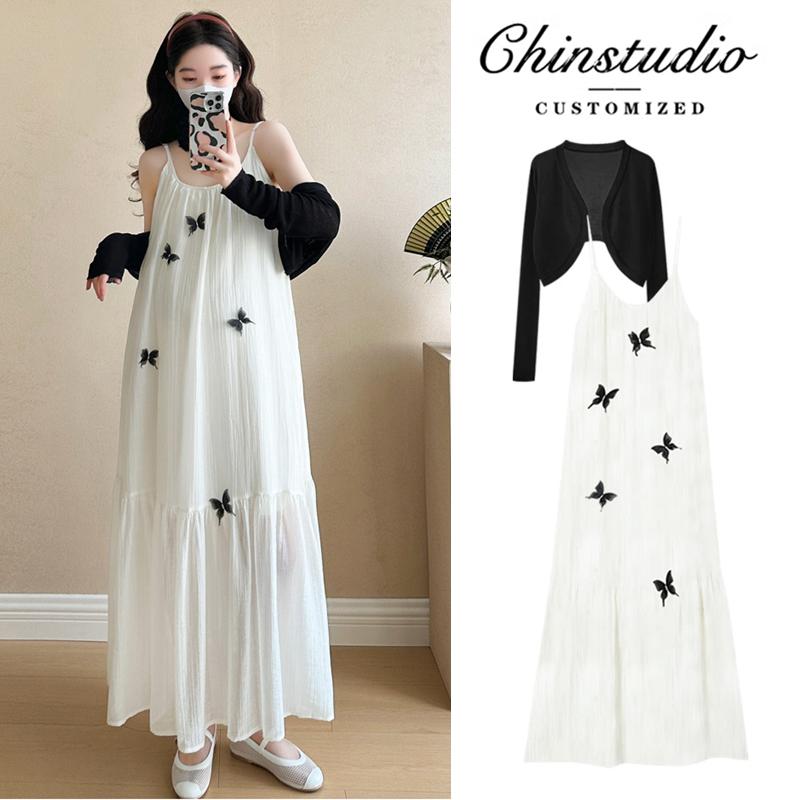 マタニティ 夏物 新作 蝶々柄 キャミソールワンピース ドレス 上品 高級感 おしゃれ セットアップ コーデ