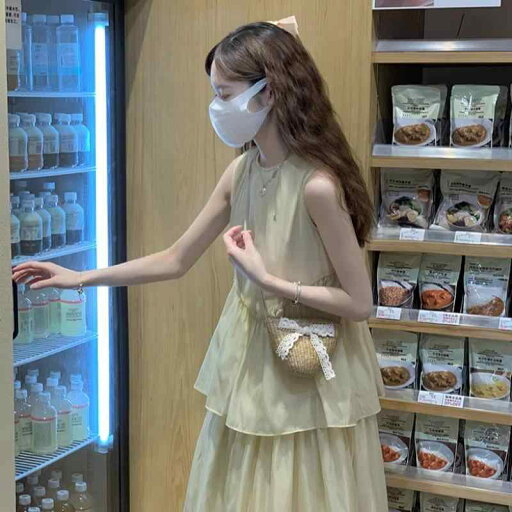 マタニティ 妊婦服 夏 新作 黄色 重ね着風 フェイクツーピース ワンピース フレンチシック エレガント デザイン マタニティ 妊婦服 夏 新作 黄色 重ね着風 フェイクツーピース ワンピース フレンチシック エレガント デザイン