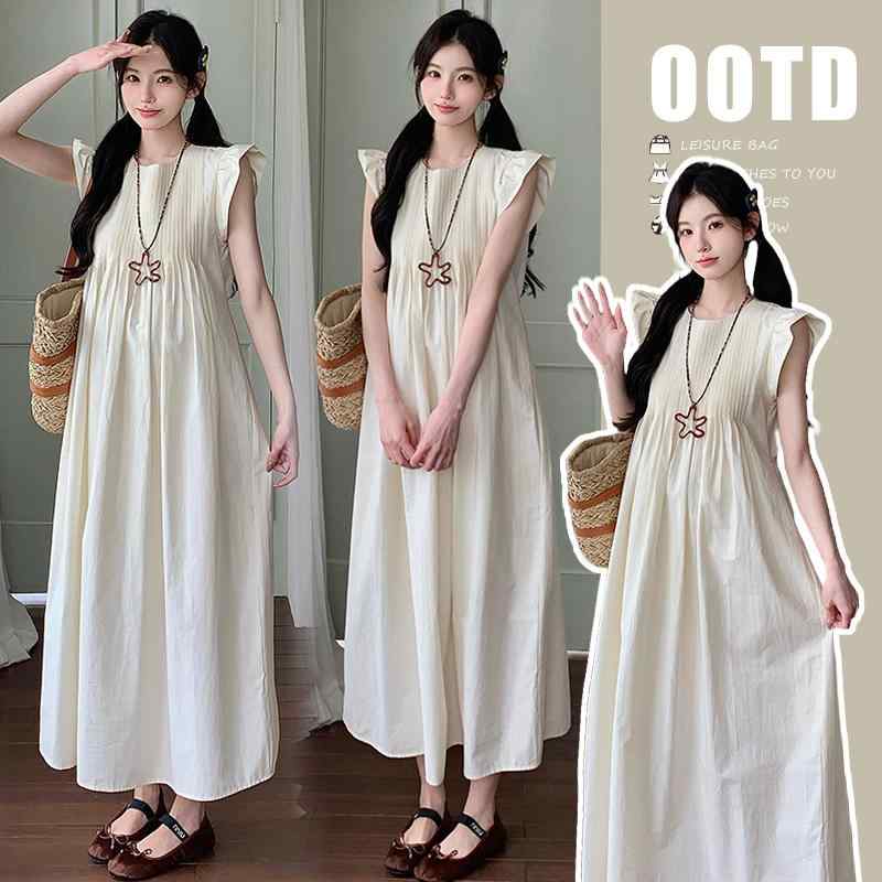 新作 夏物 甘め 若見え 上品 マタニティ ワンピース フリル袖 着痩せ ロング丈