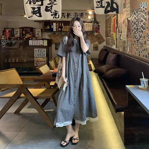 夏用 マタニティ 妊婦服 レトロ上品 チェック柄切り替え レース マキシ丈ワンピース 夏用 マタニティ 妊婦服 レトロ上品 チェック柄切り替え レース マキシ丈ワンピース