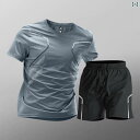日本の 夏用 アイスシルク 接触冷感 ひんやり 速乾 吸汗速乾 メンズ 男性用 スポーツウェア トレーニングウェア 上下セット 半袖 Tシャツ ランニング ジョギング フィットネス 筋トレ ジム 運動着 練習着