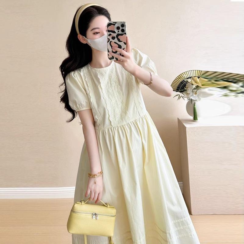 夏 新作 マタニティワンピース 妊婦向け フレンチスタイル ゆったり 体型カバー 綿 ロング丈