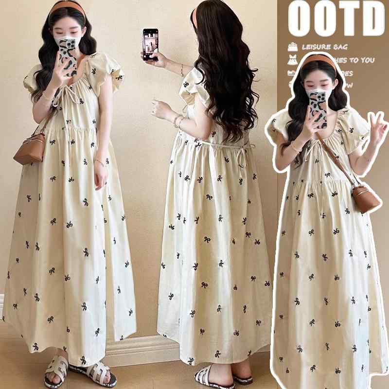 妊婦 マタニティ 夏物 新作 上品 エレガント 高級感 フレンチ パフスリーブ ティーワンピース