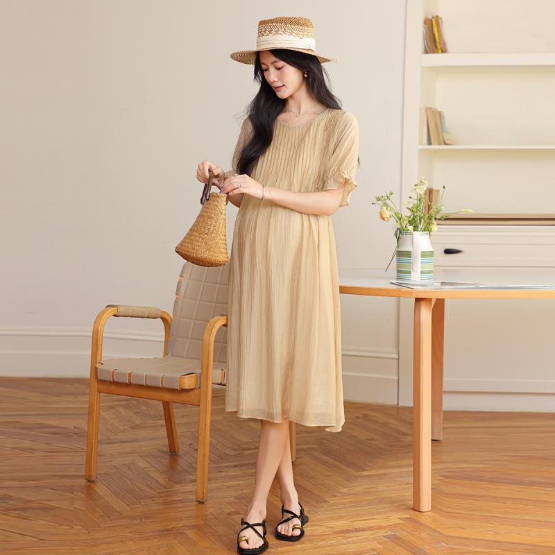 マタニティ 妊婦 ワンピース ドレス 夏 サマー テンセル リヨセル ゆったり ルーズ 大きいサイズ ビッグサイズ ミモレ丈 ミディ丈 膝下丈 上品 エレガント きれいめ