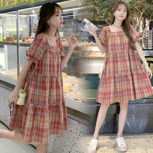 マタニティ 妊婦 ワンピース 夏物 夏服 小柄 低身長向け 着痩せ スクエアネック チェック柄 Aライン ショート丈 短め 大きいサイズ ゆったり マタニティ 妊婦 ワンピース 夏物 夏服 小柄 低身長向け 着痩せ スクエアネック チェック柄 Aライン ショート丈 短め 大きいサイズ ゆったり
